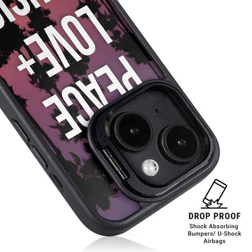 Peace Love And Music iPhone 15 Kickstand Case